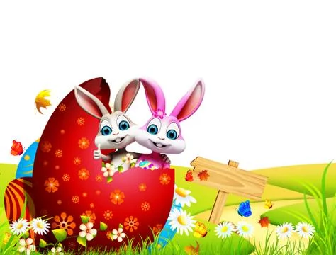Easter bunny inside big red egg Stock-Illustration