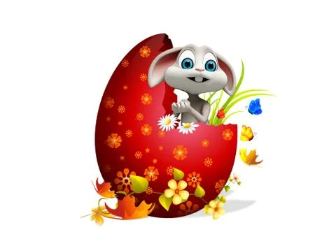 Easter Bunny inside big red egg Illustrazione stock
