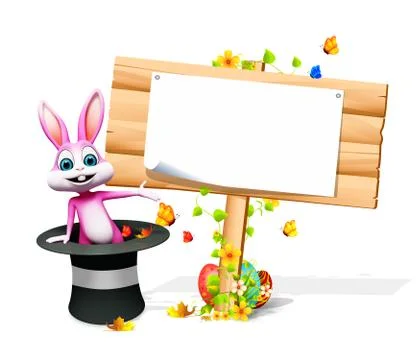 Easter bunny inside cap near sign Illustrazione stock