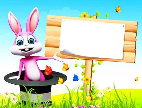 Easter bunny inside cap near sign Illustrazione stock