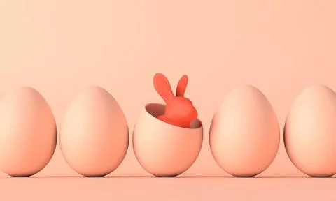 Easter bunny inside an easter egg. Happy easter springtime background. 3D 스톡 일러스트