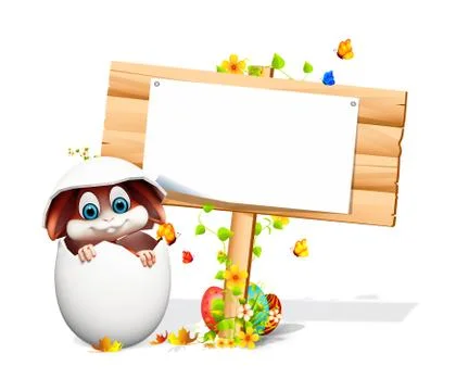 Easter Bunny inside egg with sign Stock Illustration