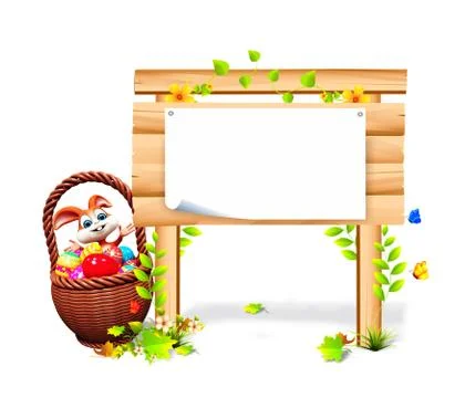 Easter Bunny inside a eggs basket with white sign Stock Illustration