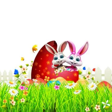 Easter bunny inside red color egg Stock Illustration