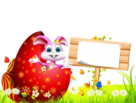Easter bunny inside red egg Illustrazione stock