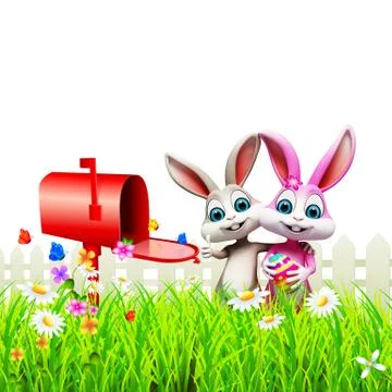 Easter bunny with letter box Stock Illustration