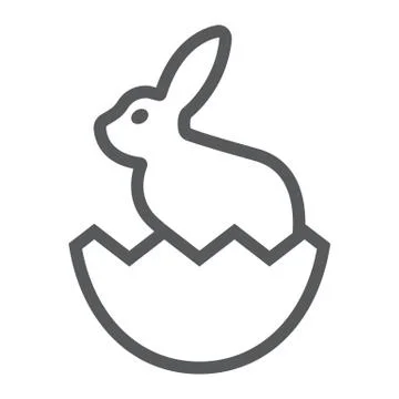 Easter bunny line icon, easter and holiday, rabbit in egg sign, vector graphics Stock Illustration