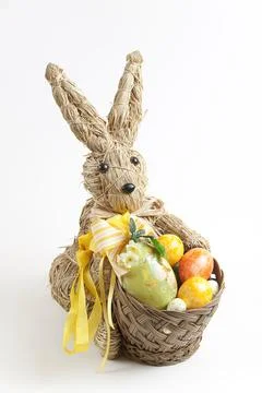 Easter bunny made of straw Stock Photos