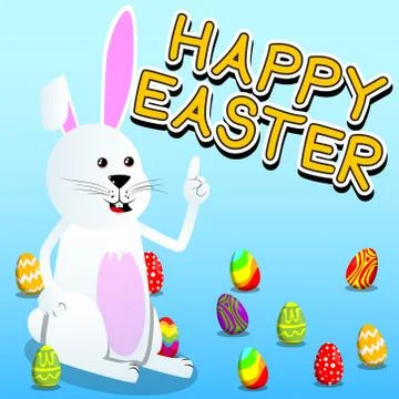 Easter bunny making a point. Vector cartoon character illustration. Illustrazione stock