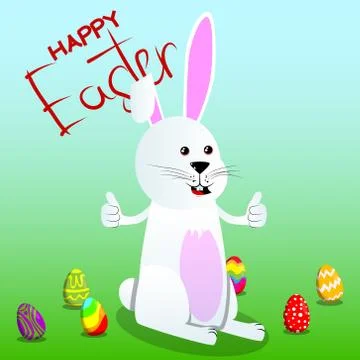 Easter bunny making thumbs up sign with two hands. Vector cartoon character i Stock Illustration