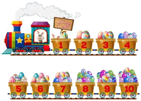 An easter bunny on number train Stock Illustration