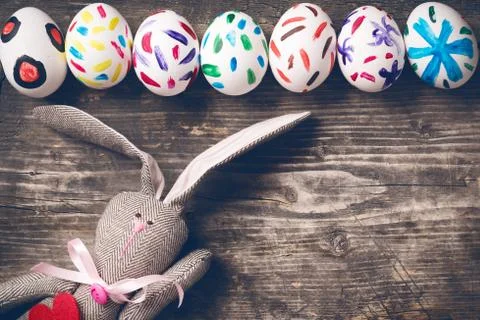 Easter bunny on old boards Stock Photos