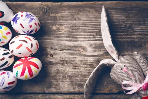 Easter bunny on old boards Stock Photos