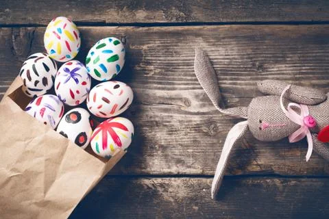 Easter bunny on old boards Stock Photos