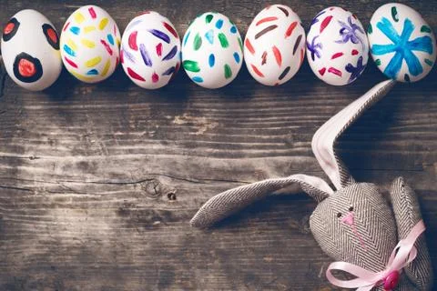 Easter bunny on old boards Stock Photos