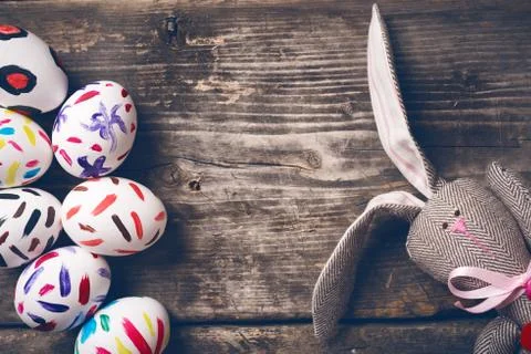 Easter bunny on old boards Stock Photos