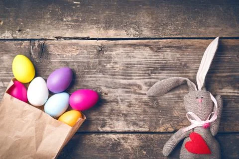 Easter bunny on old boards Stock Photos