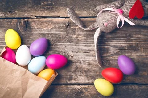 Easter bunny on old boards Stock Photos