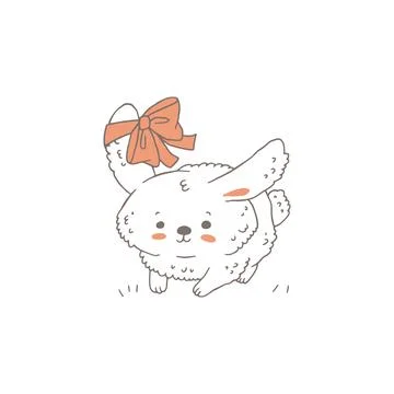 Easter bunny or rabbit cute funny animal with bow, vector illustration isolated. Stockillustratie