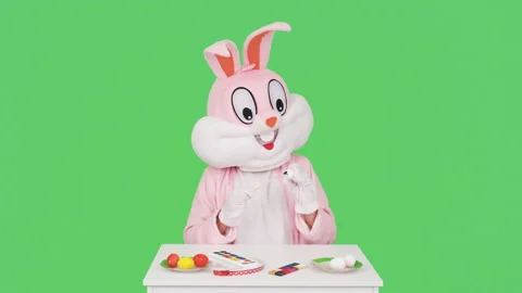 Easter Bunny or rabbit or hare is painting eggs, prepares celebrates Easter Stock Footage 146710835