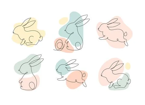 Easter bunny outline vector illustration. Rabbit line icon set. Stock Illustration