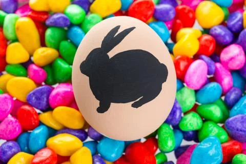 Easter bunny painted on egg Stock Photos