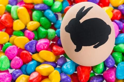 Easter bunny painted on egg Stock Photos