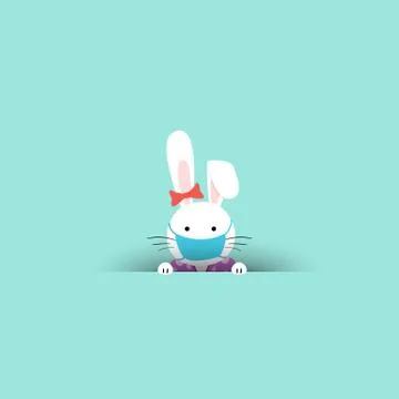 Easter bunny peeps out. Template for a birthday card. - Vector Stock Illustration