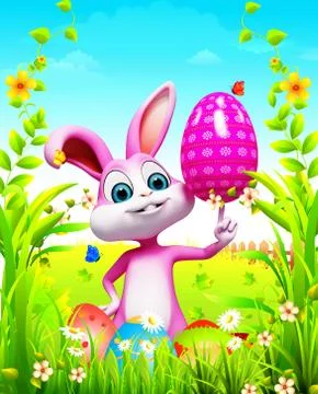 Easter bunny with pink egg Illustrazione stock