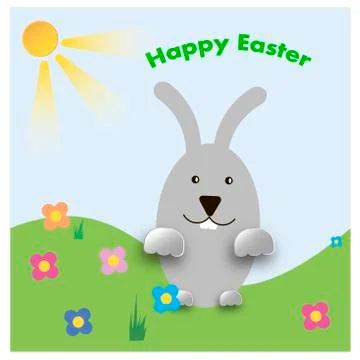Easter bunny playful with painted eggs Stock Illustration