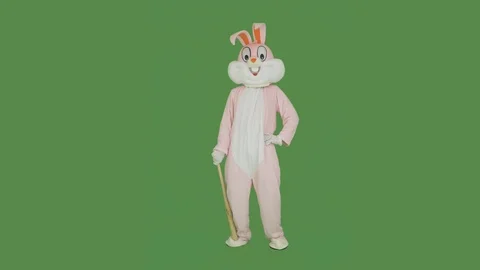 Easter bunny plays baseball, takes beats baseball bat on chroma key, green Stock-Footage 126700221