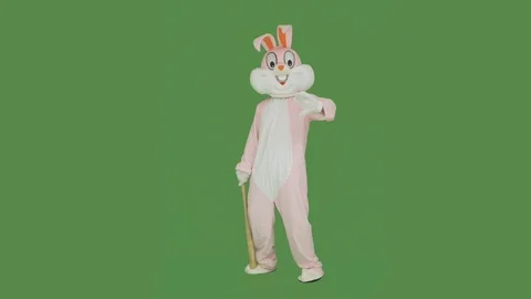 Easter bunny plays baseball, takes beats baseball bat on chroma key, green Stock-Footage 126700465