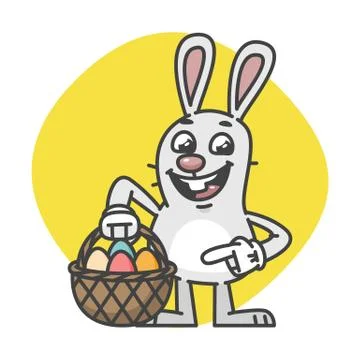 Easter Bunny Points on Basket with Eggs Stock Illustration