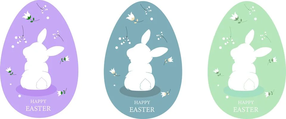 Easter bunny postcard pack vector set flower egg , rabbit silhouette Stock Illustration