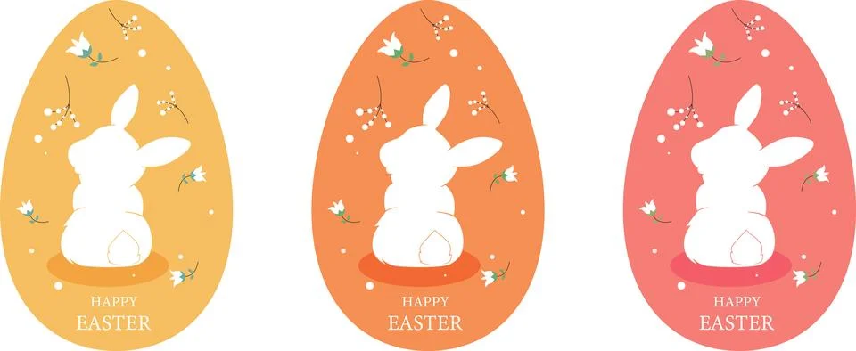 Easter bunny postcard pack vector set flower egg , rabbit silhouette Stock Illustration