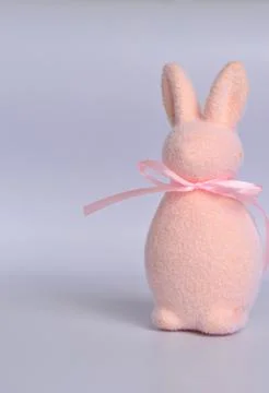 Easter bunny on purple. Celebration of Easter. Stock Photos