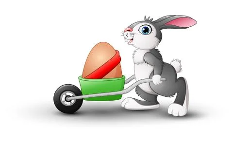 Easter bunny pushing a cart of easter eggs Stock Illustration