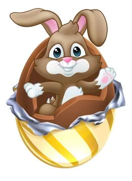 Easter Bunny Rabbit Breaking Chocolate Egg Cartoon 스톡 일러스트