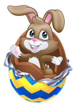 Easter Bunny Rabbit Breaking Out of Chocolate Egg Stock Illustration