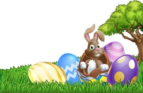 Easter Bunny Rabbit Breaking Out of Egg Cartoon 스톡 일러스트