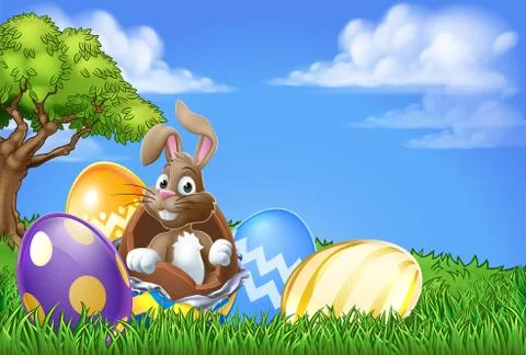 Easter Bunny Rabbit Breaking Out of Egg Cartoon Stock Illustration