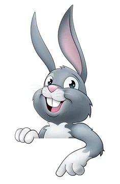Easter Bunny Rabbit Cartoon Character Peeking Sign Stock Illustration