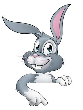 Easter Bunny Rabbit Cartoon Character Peeking Sign Stock Illustration