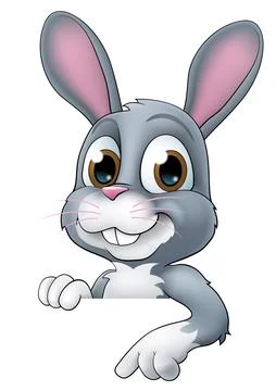 Easter Bunny Rabbit Cartoon Character Peeking Sign 库存插图