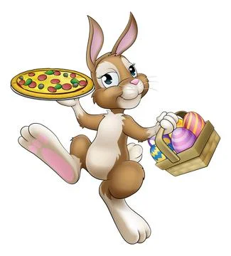 Easter Bunny Rabbit Cartoon Pizza Restaurant Chef Stock Illustration