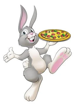 Easter Bunny Rabbit Cartoon Pizza Restaurant Chef Stock Illustration