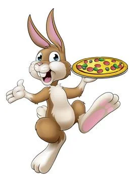 Easter Bunny Rabbit Cartoon Pizza Restaurant Chef Stock Illustration