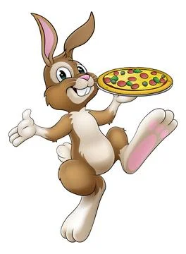 Easter Bunny Rabbit Cartoon Pizza Restaurant Chef Stock Illustration