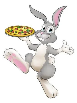 Easter Bunny Rabbit Cartoon Pizza Restaurant Chef Stock Illustration