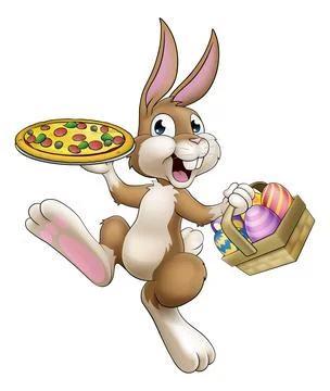 Easter Bunny Rabbit Cartoon Pizza Restaurant Chef Stock Illustration